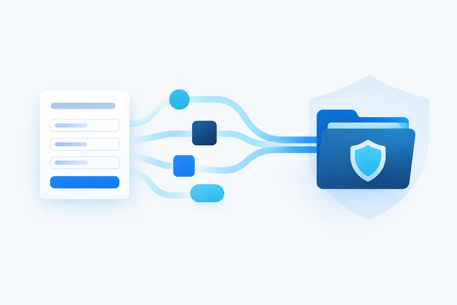 An abstract illustration of information moving toward a secure folder.